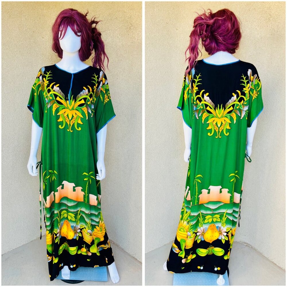 Vintage 90s Batik Village Print Caftan